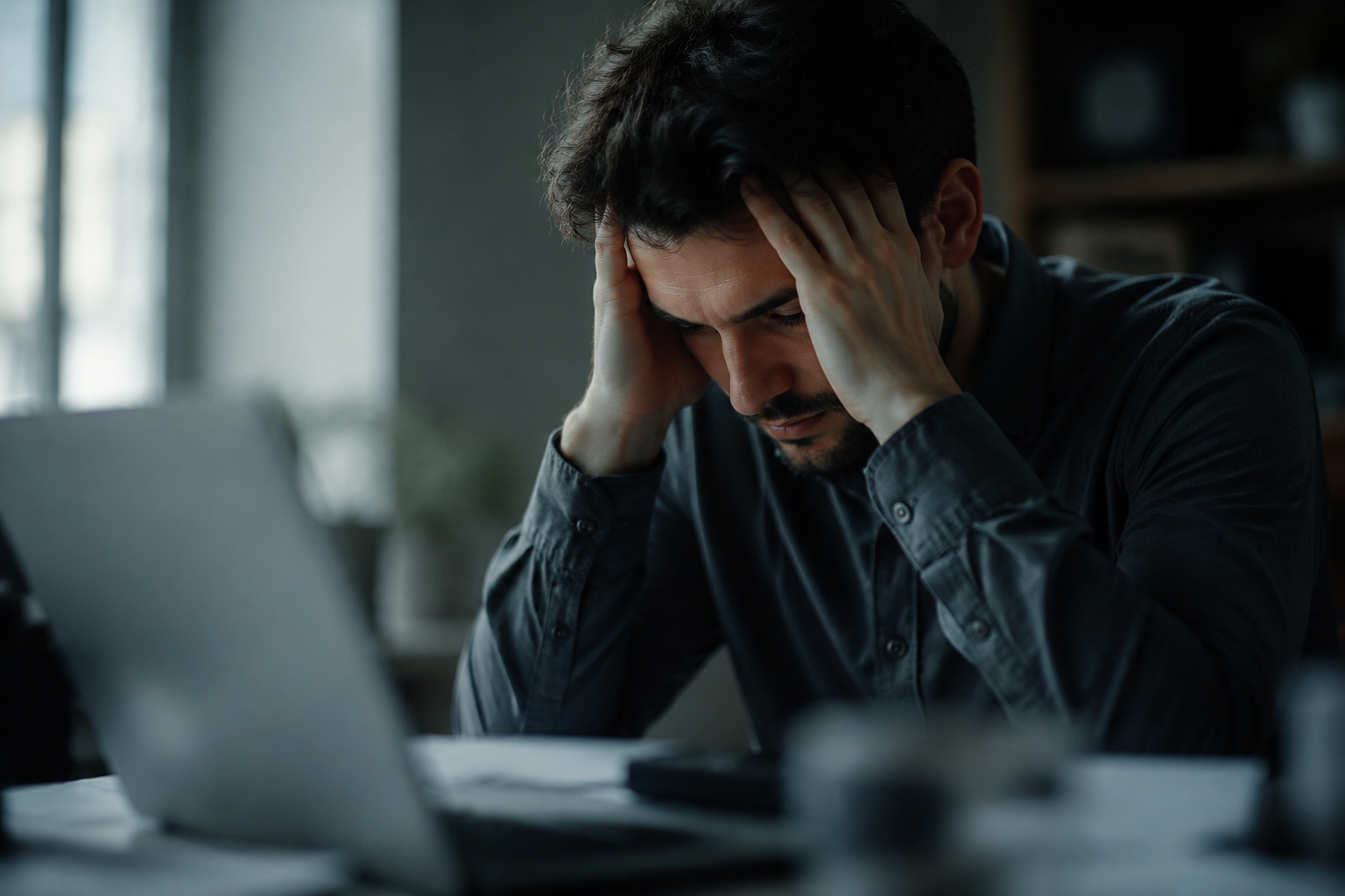 Homme épuisé mentalement à son bureau