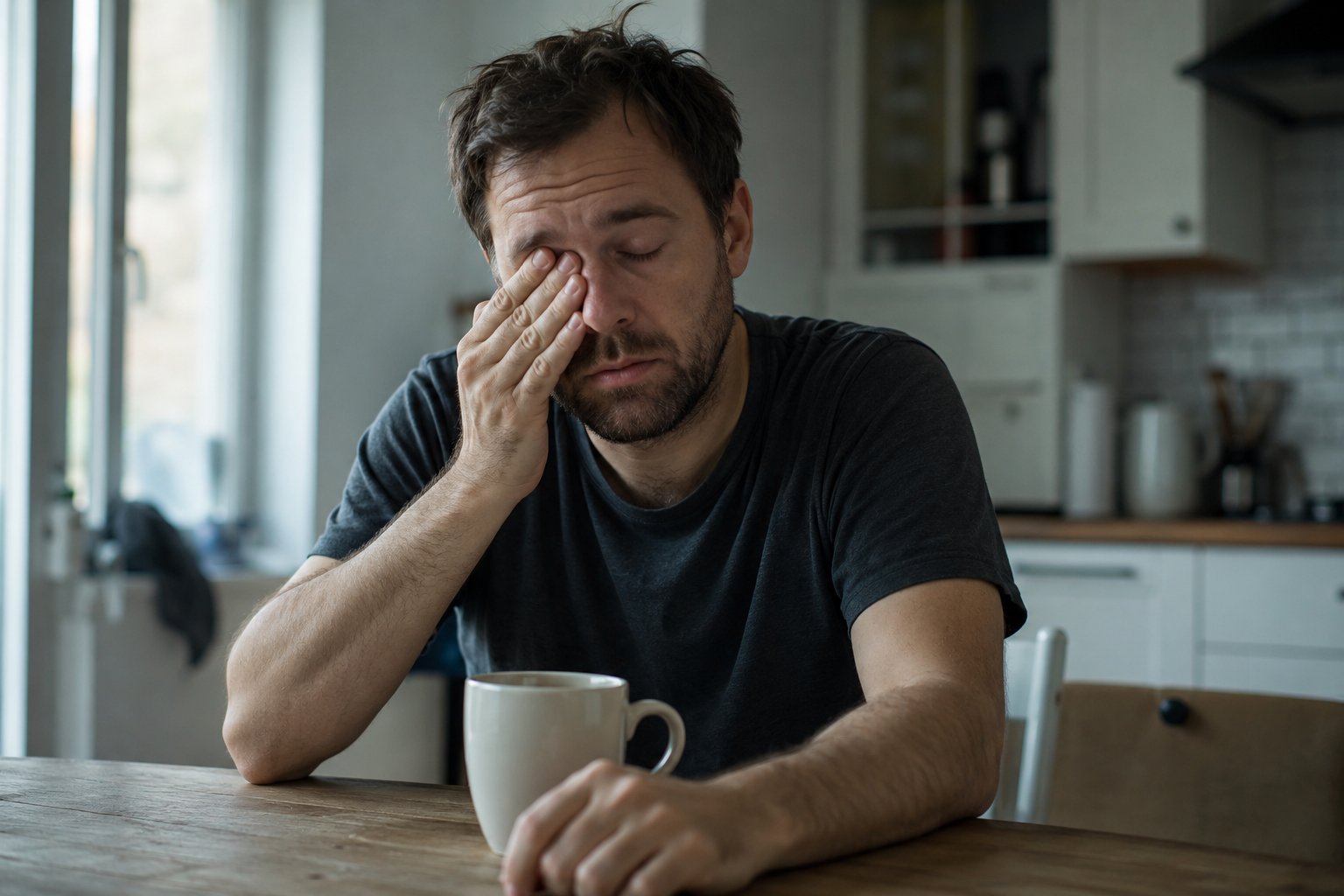 Homme fatigué le matin, fatigue masculine