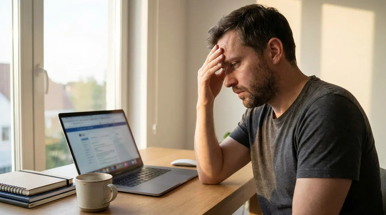 Homme concentré devant un écran en fin de journée