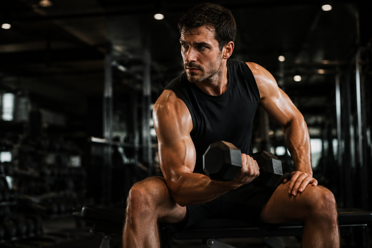 Homme en musculation, énergie et récupération