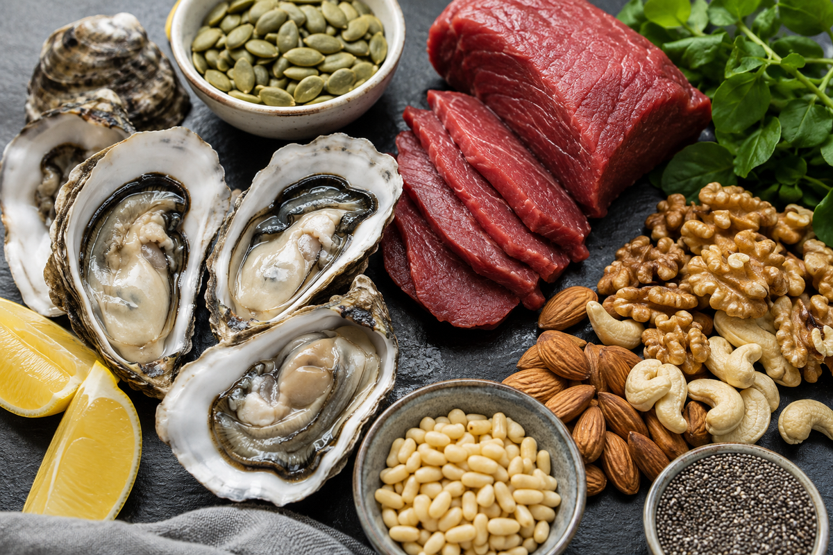 Aliments riches en zinc : huîtres, graines, fruits secs